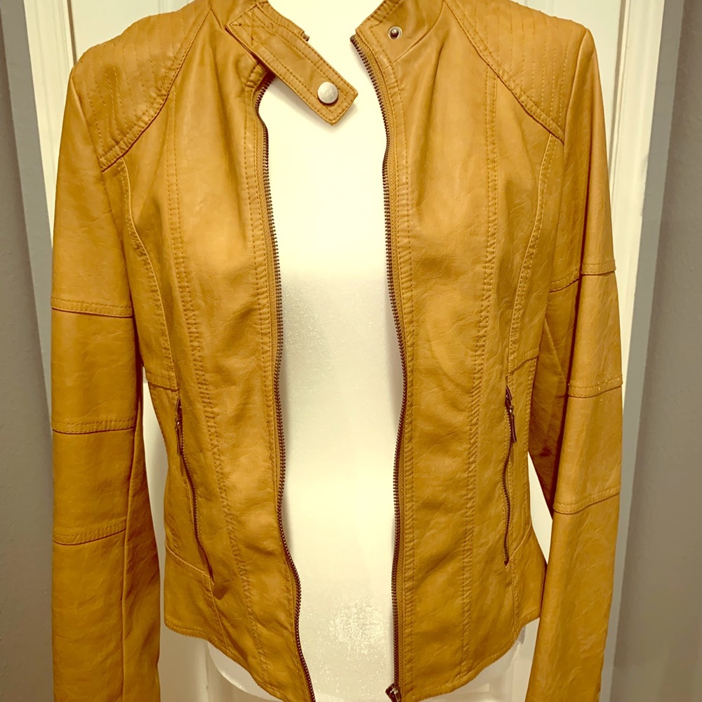 Tan faux leather short jacket